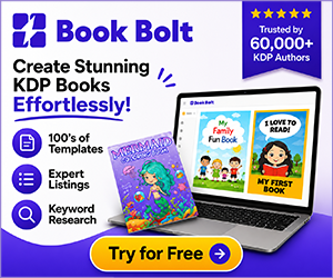 Book Bolt advertisement: explore book creation tools and the current trial offer